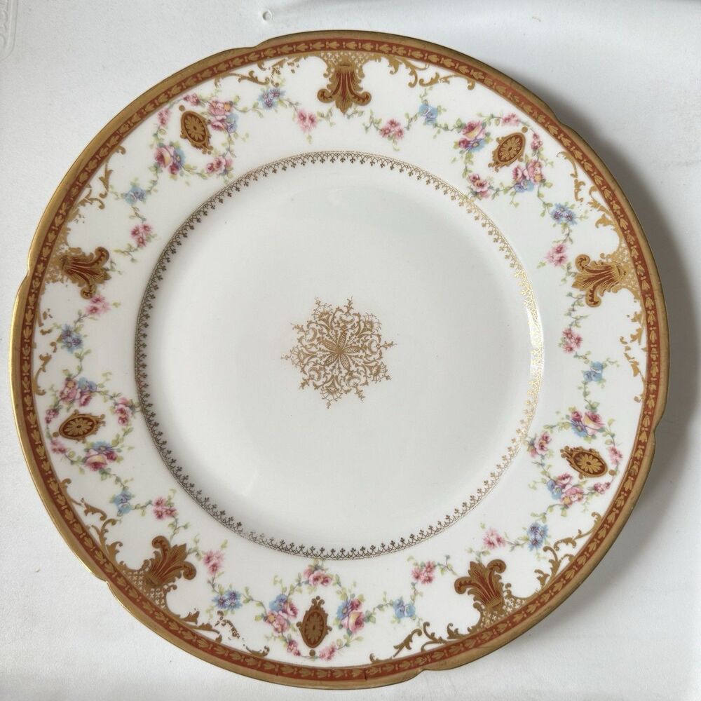 Antique Theodore Haviland Limoges France Plate Gold Gilt Floral Garland c1903